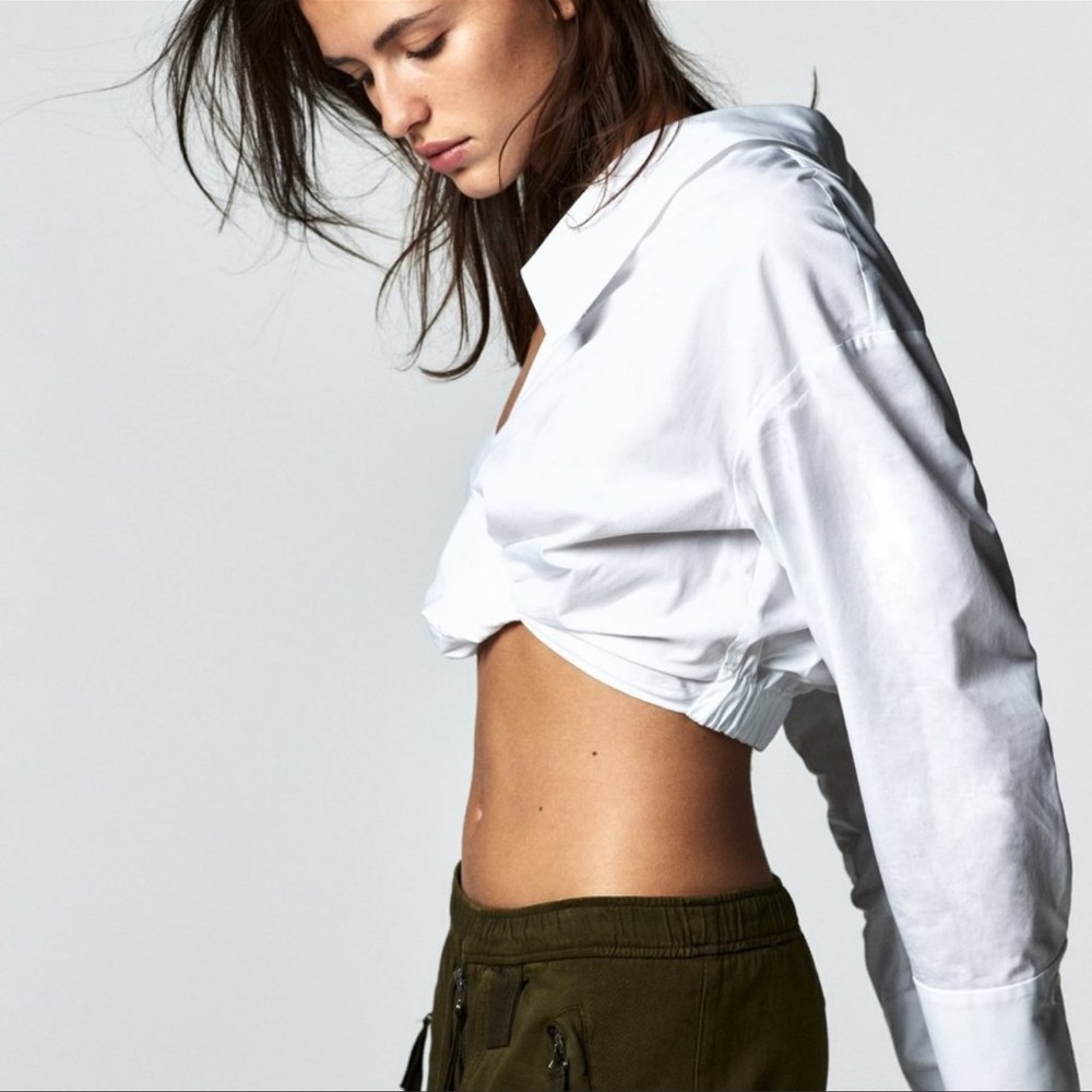 Zara Asymmetric Crop White Shirt Size S 8512/545 - Picture 2 of 7